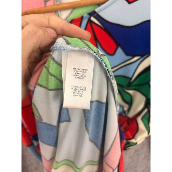 Tahari Floral Abstract Knot Front Dress Multicolor 3/4 Sleeve Size 12 - Picture 2 of 9